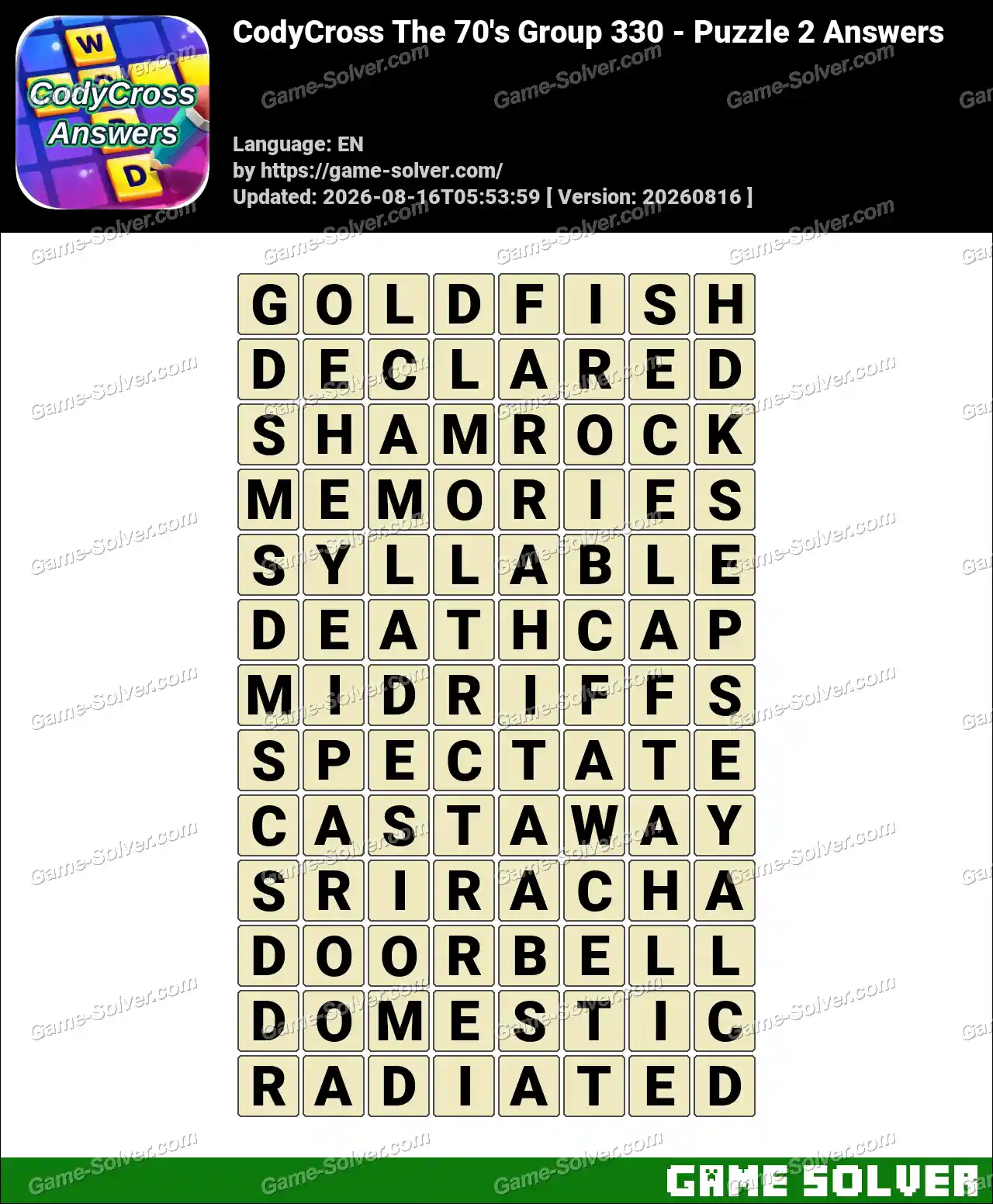 CodyCross The 70’s Group 330 – Puzzle 2 Answers